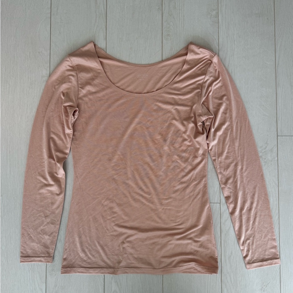 Uniqlo HEATTECH Boat Neck Baby Pink Long Sleeve Shirt US S